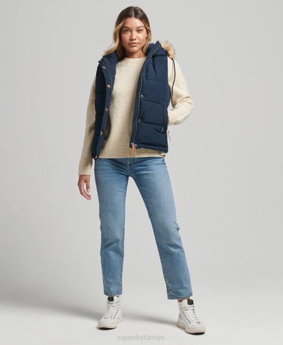 kadınlar Superdry Donanma everest suni kürk yelek NNTB3692