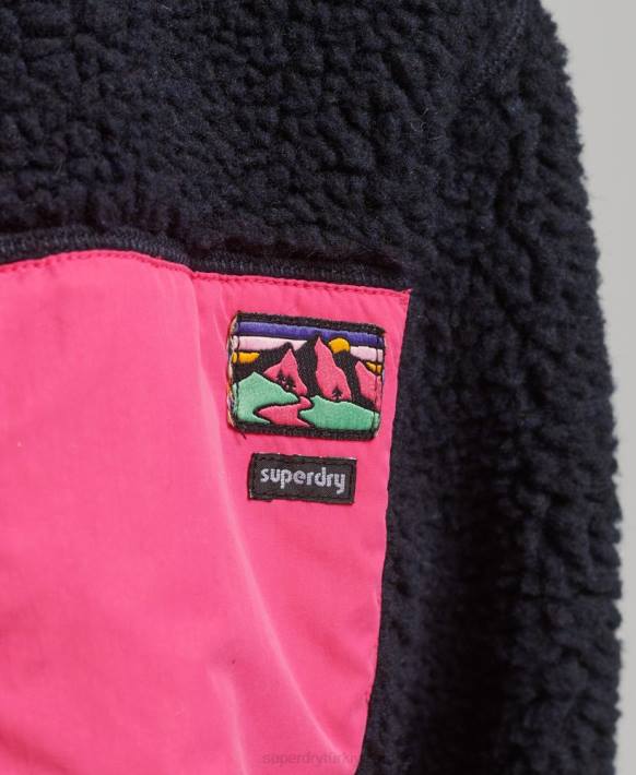 kadınlar Superdry Donanma kapüşonlu sherpa ceket NNTB5722