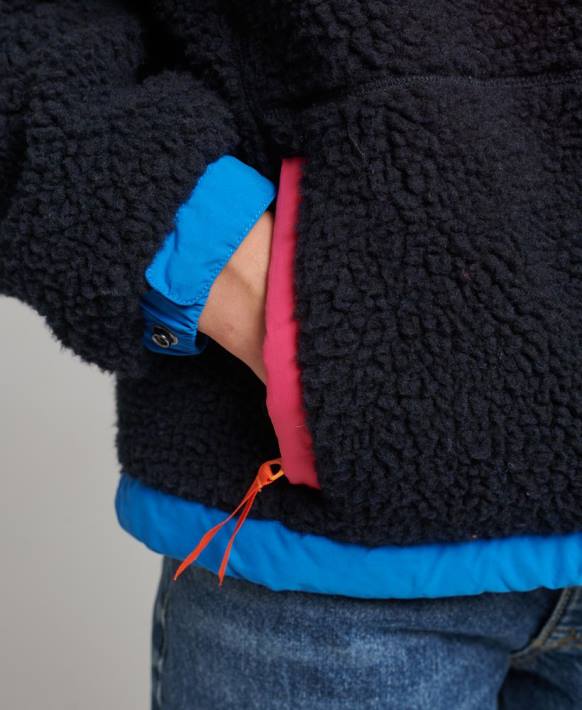 kadınlar Superdry Donanma kapüşonlu sherpa ceket NNTB5722