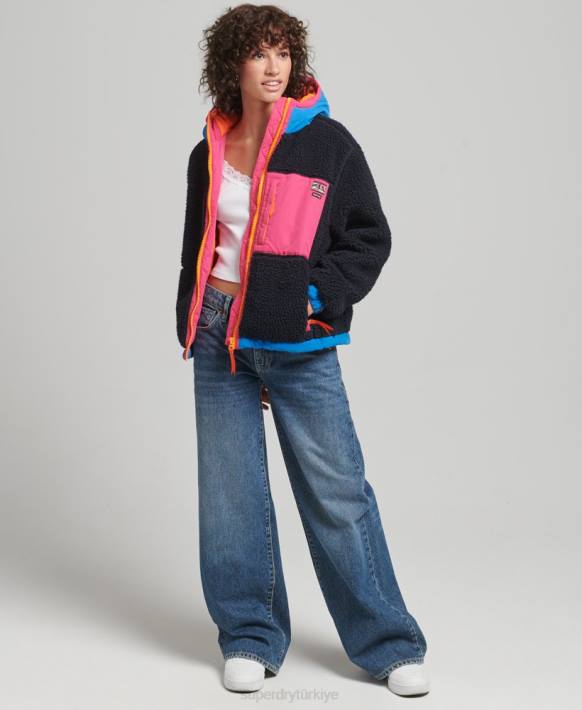 kadınlar Superdry Donanma kapüşonlu sherpa ceket NNTB5722