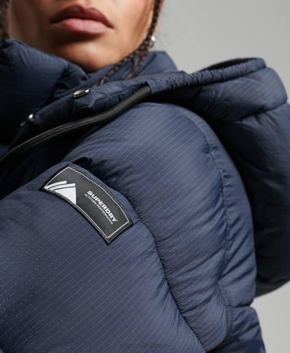 kadınlar Superdry Donanma kapüşonlu yırtılmaz şişme mont NNTB3689