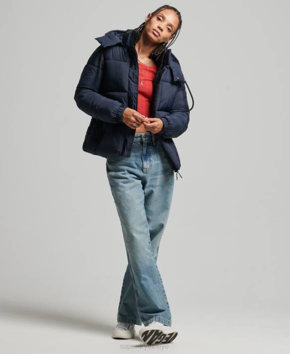 kadınlar Superdry Donanma kapüşonlu yırtılmaz şişme mont NNTB3689