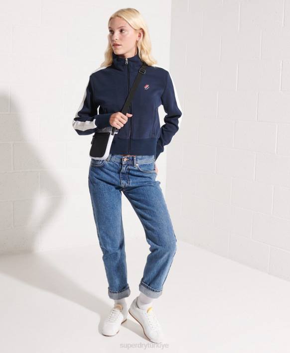 kadınlar Superdry Donanma kod çizgili eşofman üstü NNTB5519