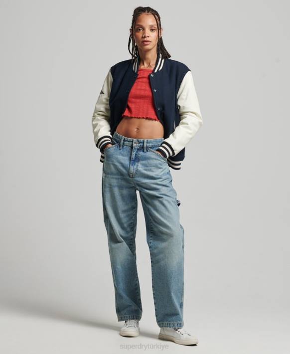 kadınlar Superdry Donanma kolej bombacı ceketi NNTB3784