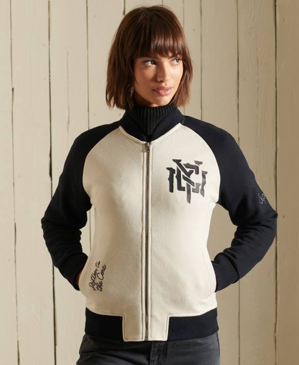 kadınlar Superdry açık gri kesişen çizgiler jarse bomber ceket NNTB5825