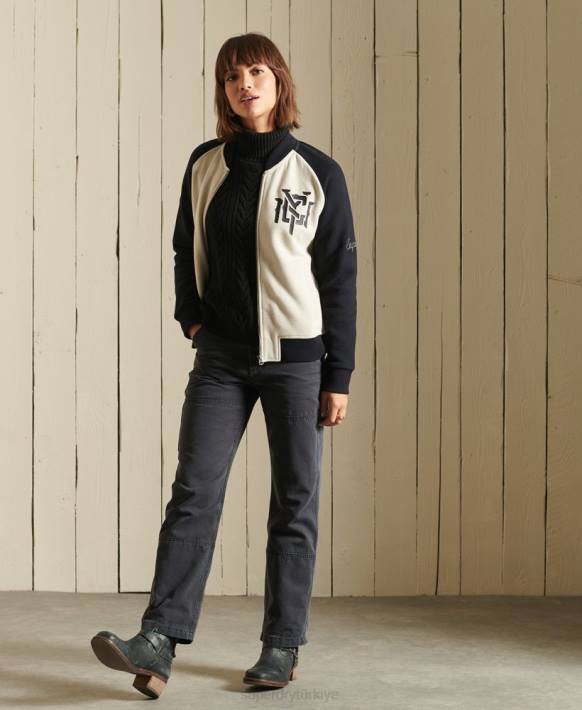 kadınlar Superdry açık gri kesişen çizgiler jarse bomber ceket NNTB5825