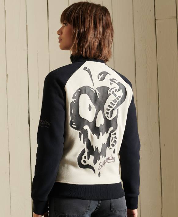 kadınlar Superdry açık gri kesişen çizgiler jarse bomber ceket NNTB5825