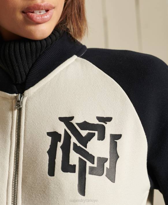 kadınlar Superdry açık gri kesişen çizgiler jarse bomber ceket NNTB5825