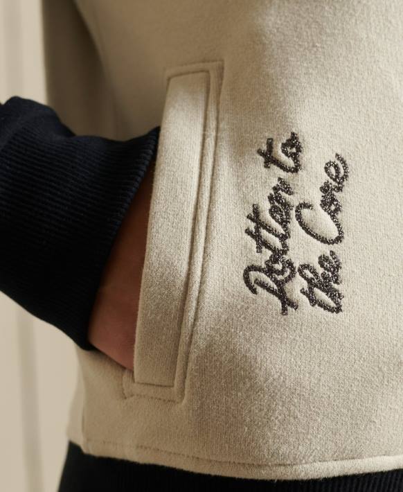 kadınlar Superdry açık gri kesişen çizgiler jarse bomber ceket NNTB5825