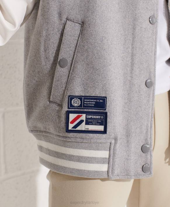 kadınlar Superdry açık gri yün kolej beyzbol ceketi NNTB5585