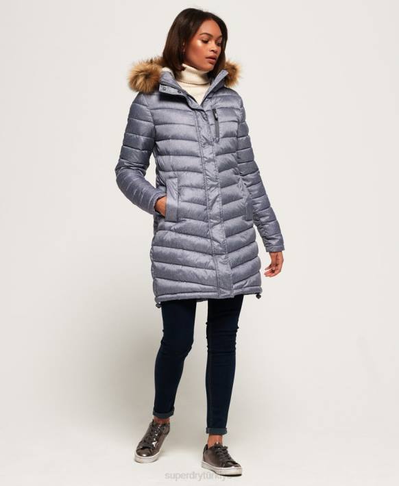 kadınlar Superdry açık gri zikzak suni kürk süper fuji ceket NNTB3829