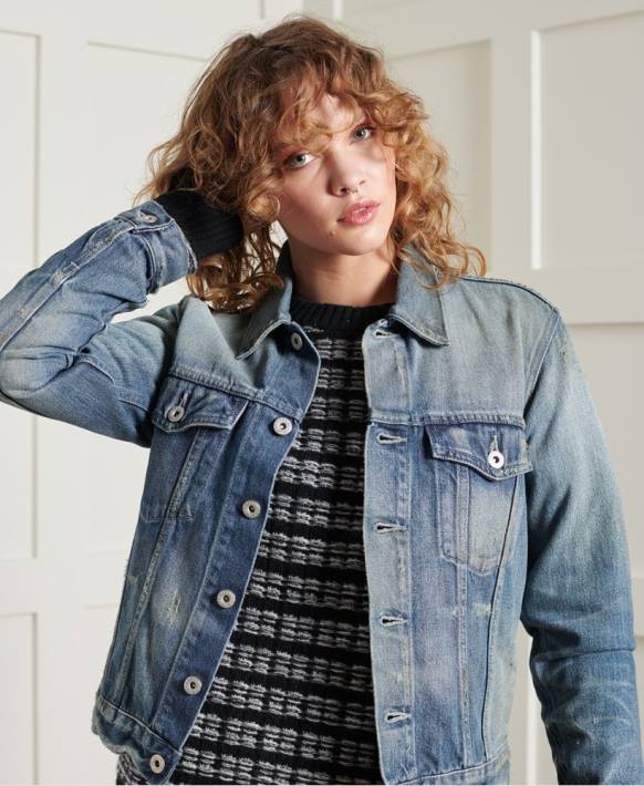 kadınlar Superdry açık mavi sınırlı sayıda kuru japon trucker ceket NNTB3841