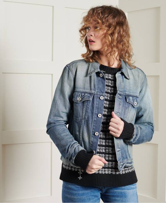 kadınlar Superdry açık mavi sınırlı sayıda kuru japon trucker ceket NNTB3841