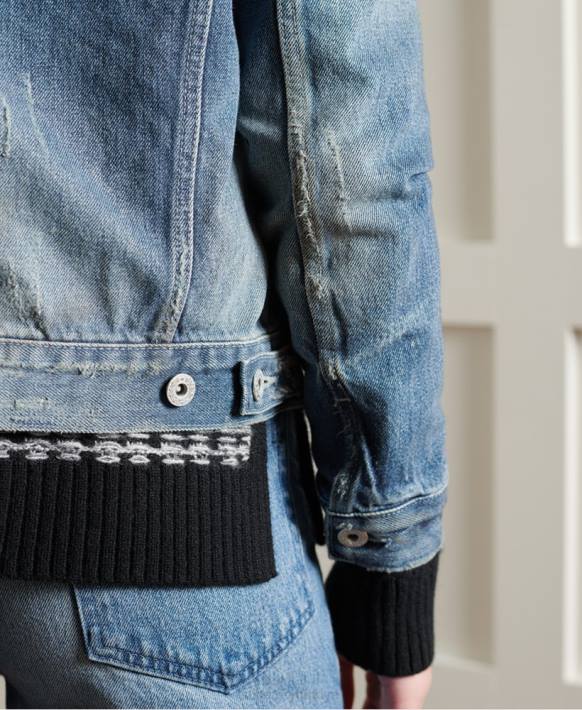 kadınlar Superdry açık mavi sınırlı sayıda kuru japon trucker ceket NNTB3841