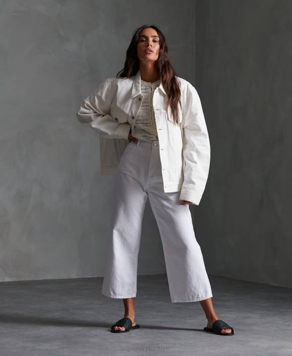 kadınlar Superdry beyaz erkek arkadaşı kamyon şoförü ceketi NNTB3854