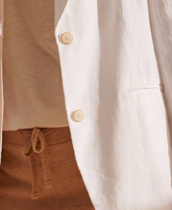 kadınlar Superdry beyaz sınırlı sayıda kenevir blazer NNTB5540