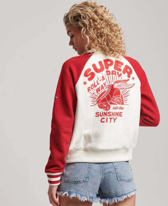 kadınlar Superdry beyaz script kolej bomber ceket NNTB3610