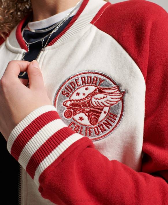 kadınlar Superdry beyaz script kolej bomber ceket NNTB3610