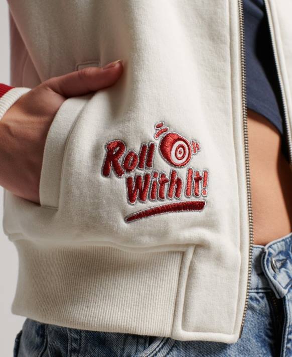 kadınlar Superdry beyaz script kolej bomber ceket NNTB3610