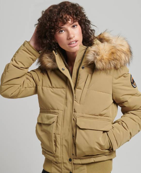 kadınlar Superdry bronzlaşmak everest kapüşonlu şişme bomber ceket NNTB3749