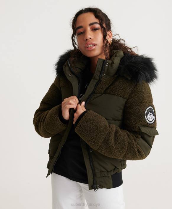 kadınlar Superdry haki ella sherpa bomber ceket NNTB3855
