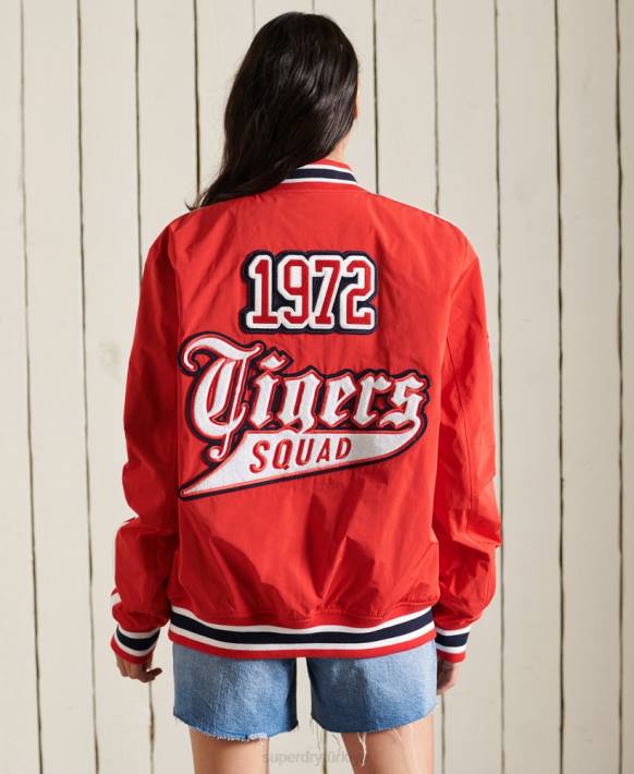 kadınlar Superdry kırmızı büyük beden kolej bomber ceketi NNTB3842