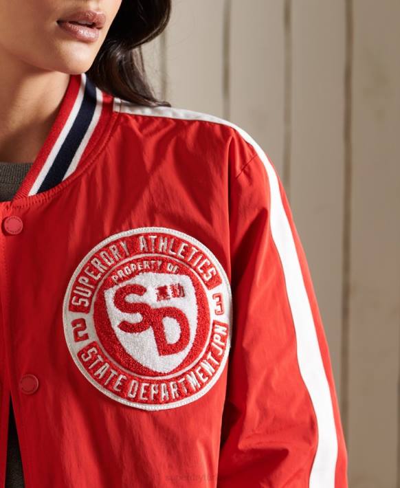 kadınlar Superdry kırmızı büyük beden kolej bomber ceketi NNTB3842