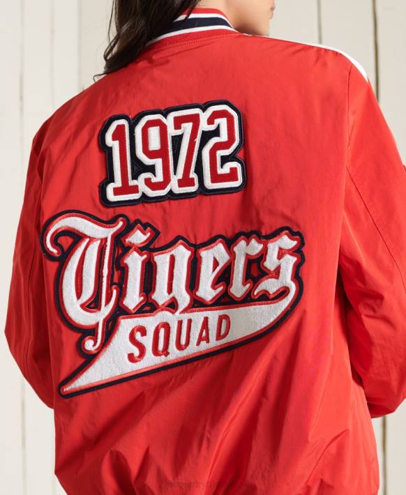 kadınlar Superdry kırmızı büyük beden kolej bomber ceketi NNTB3842