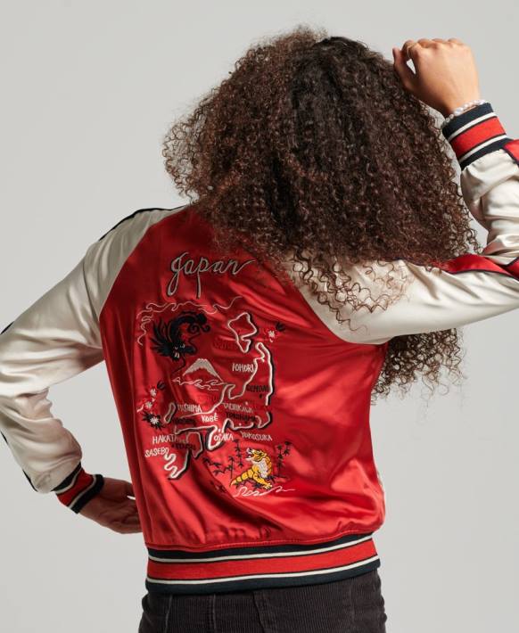 kadınlar Superdry kırmızı eski işlemeli sukajan ceket NNTB3517