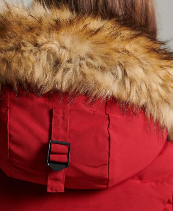 kadınlar Superdry kırmızı everest kapüşonlu şişme bomber ceket NNTB3676