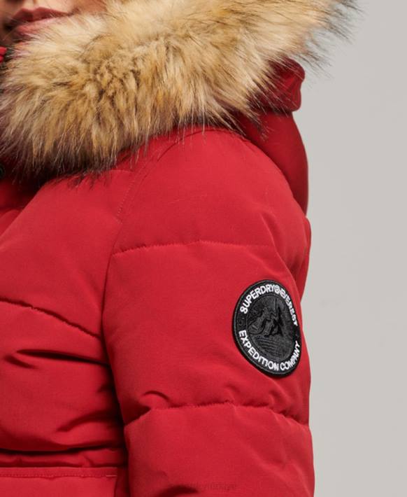kadınlar Superdry kırmızı everest kapüşonlu şişme bomber ceket NNTB3676