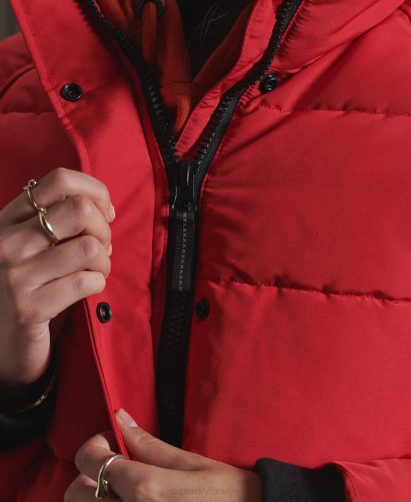 kadınlar Superdry kırmızı everest kapüşonsuz bomber ceket NNTB5659