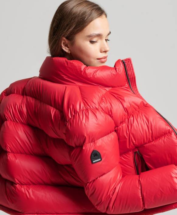 kadınlar Superdry kırmızı lüks alp tüyü dolgulu ceket NNTB5584
