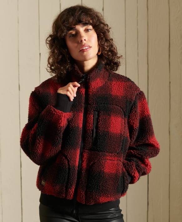 kadınlar Superdry kırmızı sherpa bombacı ceket NNTB5484