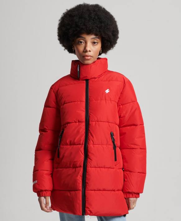 kadınlar Superdry kırmızı uzun çizgi spor şişme ceket NNTB5640