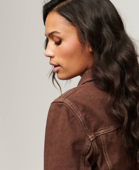 kadınlar Superdry kahverengi iş kıyafeti kırpılmış ceket NNTB3532