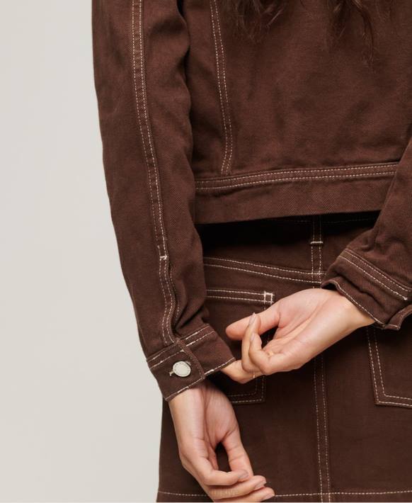 kadınlar Superdry kahverengi iş kıyafeti kırpılmış ceket NNTB3532