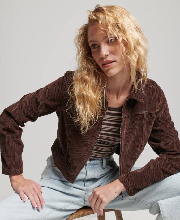 kadınlar Superdry kahverengi kırpılmış kordon ceket NNTB1975