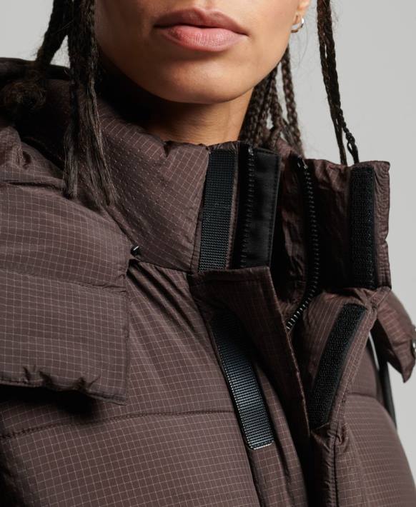 kadınlar Superdry kahverengi kapüşonlu yırtılmaz şişme mont NNTB3576