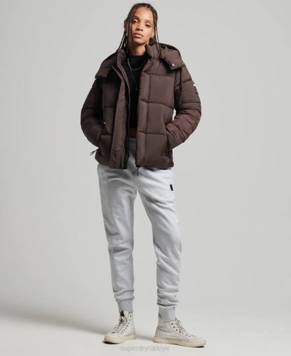 kadınlar Superdry kahverengi kapüşonlu yırtılmaz şişme mont NNTB3576