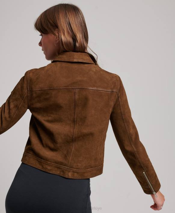 kadınlar Superdry kahverengi çöl süet ceket NNTB3541