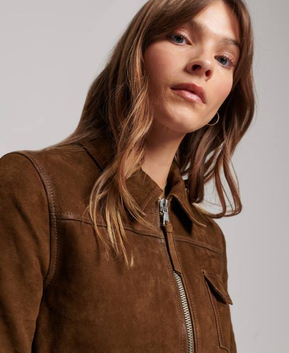 kadınlar Superdry kahverengi çöl süet ceket NNTB3541