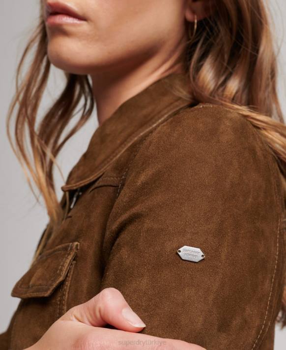 kadınlar Superdry kahverengi çöl süet ceket NNTB3541
