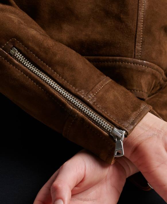 kadınlar Superdry kahverengi çöl süet ceket NNTB3541
