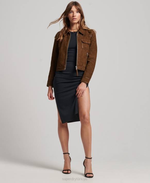 kadınlar Superdry kahverengi çöl süet ceket NNTB3541