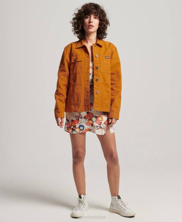 kadınlar Superdry kahverengi organik pamuklu eski angarya ceketi NNTB3538