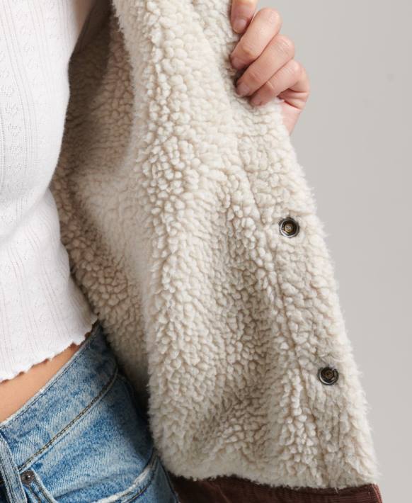 kadınlar Superdry kahverengi sherpa kordonlu kamyon şoförü ceketi NNTB3548