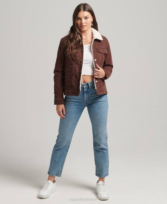kadınlar Superdry kahverengi sherpa kordonlu kamyon şoförü ceketi NNTB3548