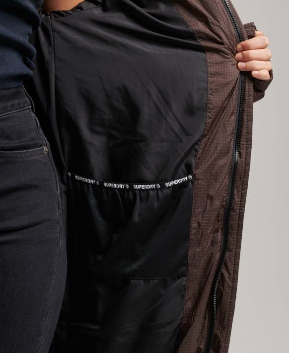 kadınlar Superdry kahverengi yırtılmaz uzun çizgi şişme ceket NNTB3713