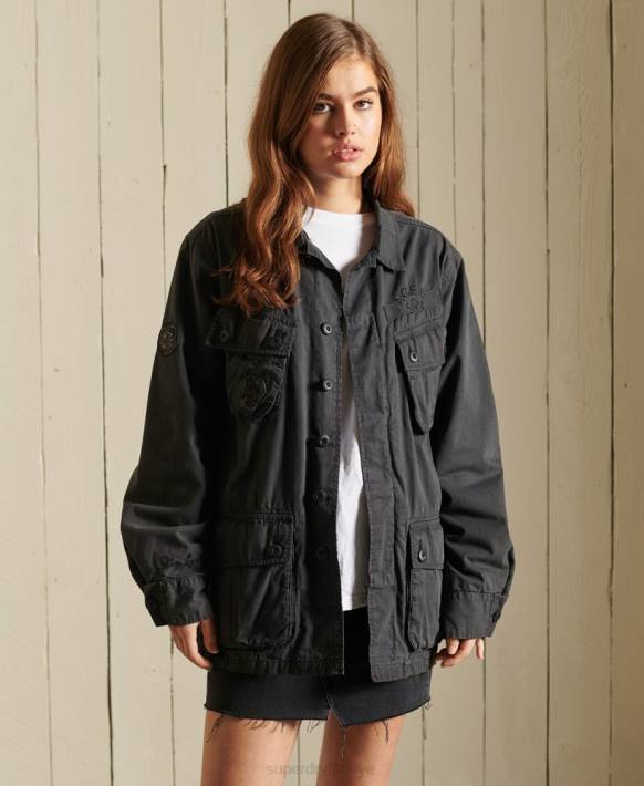 kadınlar Superdry koyu gri büyük boy savaş ceketi NNTB5567